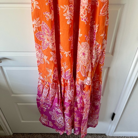 Anthropologie Maeve Flounced Halter Maxi Dress Pink Orange Large NWOT - Picture 11 of 13